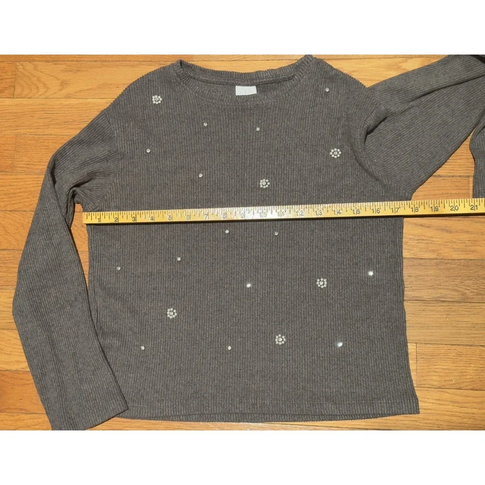 Zara Girls Winter Collection Ribbed Texture Top Size 13-14, Pearls & Rhinestones
